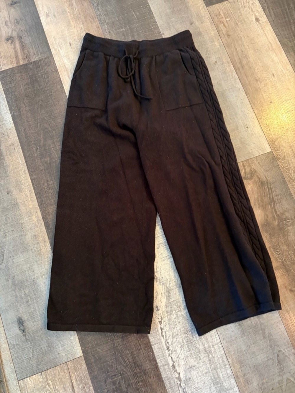 Arach & Cloz Black Knit Wide Leg Cropped Pants XL Cozy Minimalist
